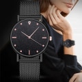 Miniatyrbild 2 av 6: Svarta Kvinnor Klockor Starry Sky Mesh Silikonarmband Kvinna Mode Quartz Armbandsur Damklocka Rea Enkel relogio silver
