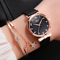 Miniatyrbild 5 av 6: Mode Damklockor Lyxig läderblomma Watch för kvinnor Dam Quartz Watch med set Reloj Mujer Leather Red Set