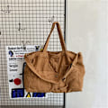 Miniatyrbild 1 av 6: Axelväskor i canvas med stor kapacitet Solid mjuk denim Fritids- eller resväska för kvinnor Mode Fatchels Vinterpaket Brown 2 Large Capacity Bag