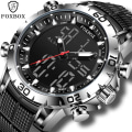 Miniatyrbild 2 av 6: FOXBOX Sport Herrklockor Toppmärke Lyx Dual Display Quartz Watch For Herr Militär Vattentät Klocka Digital Elektronisk Watch White
