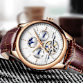 Miniatyrbild 3 av 6: Relogio Masculin LIGE Nya Herrklockor Toppmärke Lyx Automatisk Mekanisk Watch Herr Läder Vattentät Watch Veckoklocka+låda Silver blue