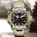 Miniatyrbild 2 av 6: SMAEL Dual Time LED Display Digital watch för män Vattentät Simning Quartz Sportklockor Auto Date Alarm Clock Armbandsur 8039 Khaki