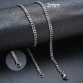 Miniatyrbild 1 av 6: Vnox 18-70 cm Curb Chain Halsband 3-11 mm Miami Cuban Link Klassisk Punk, tungmetall, Långt Damhalsband i rostfritt stål 3mm Silver 70cm Necklace