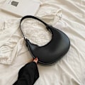 Miniatyrbild 1 av 6: Mode Vita Axelväskor För Kvinnor Pu Läder Enfärgad Half Moon Crossbody Bag Designer Dam Handväskor Dam Underarmsväskor Black (20cmMax Length30cm)
