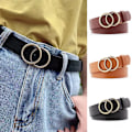 Miniatyrbild 3 av 6: Dammode Stor dubbelring Cirkel Metallspänne Bälte Vild midjeband Dam Breda läderremmar Bälten för fritidsklänning Jeans Style 2 Camel One Size