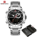 Miniatyrbild 1 av 6: NAVIFORCE Top Luxury Original Watch för män Kvartsstål Vattentät Dual Display Militärklockor Relogio Masculino SB BOX