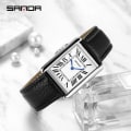 Miniatyrbild 5 av 6: Sanda Brand Rektangulära Armbandsur För Kvinnor Silver Case Lyx Märke Äkta Läder Band Quartz Clock Zegarek Damski Black