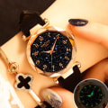 Miniatyrbild 2 av 6: Lyx Starry Sky Watch For Women Mode Dam Quartz Armbandsur Rött Läder Vattentät Klocka relogio feminino zegarek damski Grey