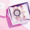 Miniatyrbild 2 av 6: 2020 Damklockor Set Starry Sky Watch Casual Läder Sport Quartz Clock Relogio Feminino Blue With Bracelet