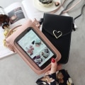 Miniatyrbild 2 av 6: Student Mini Crossbody-väskor Dam Hjärtformad dekoration Transparent Touchscreen Retro Mobiltelefonväska Axelväska Designer BBL103-Dark Gray