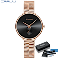 Miniatyrbild 1 av 6: CRRJU Mode Watch Lyx Casual Enkel Dam Klänning Mesh Armbandsur Minimalistisk Vattentät Kvartsklocka Rose Black BOX