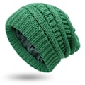 Miniatyrbild 1 av 2: Mode Nya 9 Färger Dam Vinter Varm Stickad Hatt Satin Silke Fodrad Kabel Stickad Beanie Chunky Slouchy Skull Cap Green