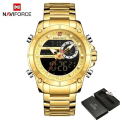 Miniatyrbild 1 av 6: NAVIFORCE Casual Quartz Watch Herr Rostfritt stål Herr Army Militär Led-klocka Man Vattentäta Klockor relogio masculino Golden Box