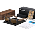 Miniatyrbild 1 av 6: GM Märke Valnöt Trä Polariserad Solglasögon Herr Fyrkantig Båge Solglasögon Dam Solglasögon Man Oculos de sol Masculino S7061h Brown Square Box Black