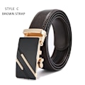 Miniatyrbild 1 av 6: Automatiskt spänne äkta läderbälte för män Svart koläderbälte för män Business Man Designer automatiskt spänne STYLE C Brown Strap 120cm