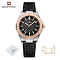Miniatyrbild 1 av 6: NAVIFORCE Mode Minimalistisk Design Watch för kvinnor Casual Quartz Dam Läder Armbandsur Case Kvinnlig klocka RGBB