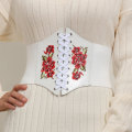 Miniatyrbild 3 av 6: Broderad Svart Dam Bälte Blomma Midjekorsett Vacker Stretch Elastisk Midjeband Bred Korsett PU Läder Midja Smal black 65cm 69-95cm