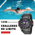 Miniatyrbild 4 av 6: SMAEL Military Sport Watch Quartz Armbandsur 50M Vattentät Väckarklocka Ljus Analog Digital 8007 Herr Man Klockor Kronograf BLACK GOLD
