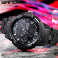 Miniatyrbild 3 av 6: SANDA Sportklockor för män Multifunktionell Chronograph Vattentät armbandsur LED Digital Military Quartz Clock Relogio Masculino Red