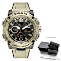 Miniatyrbild 1 av 6: SMAEL Dual Time LED Display Digital watch för män Vattentät Simning Quartz Sportklockor Auto Date Alarm Clock Armbandsur 8039 Khaki-Box