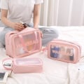 Miniatyrbild 3 av 6: Transparent PVC-förvaringsväskor Organizer Klar sminkväska Kosmetikväska Case Toalettväska Tvättpåsar Middle Pink