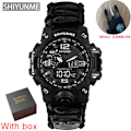 Miniatyrbild 1 av 6: Utomhus Survival Watch Multifunktionell Vattentät Militär Taktisk Paracord Watch Armband Camping Vandring Nödutrustning Black with box