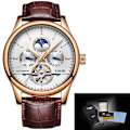 Miniatyrbild 1 av 6: Relogio Masculin LIGE Nya Herrklockor Toppmärke Lyx Automatisk Mekanisk Watch Herr Läder Vattentät Watch Veckoklocka+låda Gold white