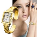 Miniatyrbild 2 av 6: Watch 2022 Snygg lyx rektangel Kvarts Rose Gold Armband Silver Armbandsklockor Rostfritt stål Klocka Relogio Feminino Gold Black