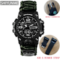 Miniatyrbild 1 av 6: Utomhus Survival Watch Multifunktionell Vattentät Militär Taktisk Paracord Watch Armband Camping Vandring Nödutrustning green with strap