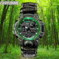 Miniatyrbild 2 av 6: Utomhus Survival Military Watch Vattentät Multifunktionell Survival Kit Militär Taktisk Paracord Watch Compass Watch Green with box