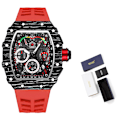 Miniatyrbild 1 av 6: PINTIME Kampanj Rea Män Mode Sport Watch Kronograf Funktion Stoppur Röd gummirem Auto Date Man Lyx Armbandsur 4 with box