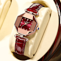 Miniatyrbild 3 av 6: 1 st Quarts watch för kvinnor Utsökt fritid läcker vinfärgad läderrem Rhinestone Watch Red