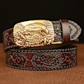 Miniatyrbild 1 av 6: 3,5 CM Eagle Alloy Automatiskt Spänne Cowskin Läder Bälte Kvalitet Herr Wasitbad Rem Äkta Läder Present Bussiness Bälte För Jeans Golden buckle Coffee 125cm