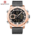 Miniatyrbild 1 av 6: NAVIFORCE Originalklockor för män Lyxmärke Quartz Dual Display Militär watch Mesh stålband Vattentät klocka RGBB