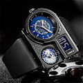Miniatyrbild 5 av 6: Oulm 5026 New Dual Display Två tidszon Watch Man Big Dial Quartz Clock Timmar Herr Armbandsur i äkta läder silver