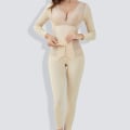 Miniatyrbild 1 av 6: Hellängd Shapewear Bodysuits Kvinnor Kroppsformare Bantning Underkläder Spets V-ringad Sexig kropp Öppen gren Beige XL