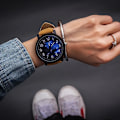 Miniatyrbild 1 av 6: Mode Casual Steampunk Klockor Män Brunt Läderband Quartz Armbandsur Man Wood Grain Watch Drop Reloj Hombre 2021 skybrown
