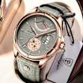 Miniatyrbild 3 av 6: Schweiziskt märke POEDAGAR Sport Watch 2022 New Fashion Big Dial Armbandsur Luxury Waterproof Calendar Quartz Läder Watch Black Gray Leather