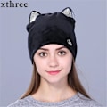 Miniatyrbild 2 av 6: Xthree Flanell Autumn Skullies Beanies för Kvinnor Vinterhatt Söt Kitty Barnhatt för Flickor Gorras multi