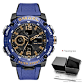 Miniatyrbild 1 av 6: SMAEL Dual Time LED Display Digital watch för män Vattentät Simning Quartz Sportklockor Auto Date Alarm Clock Armbandsur 8039 Dark blue-Box