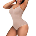 Miniatyrbild 1 av 6: Shapewear Bodysuit String för Kvinnor Magkontroll Stroppa Body Shaper Slimming Body med inbyggd BH Deep V Shapers Beige M