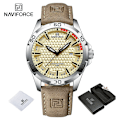 Miniatyrbild 1 av 6: NAVIFORCE Herr Casual Militär Quartz Watch för män Läder Vattentät klocka Relogio Masculino NF8023 SYLBN-BOX