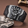 Miniatyrbild 3 av 6: Oulm Classic Style Two Time Zone Herrklockor PU Läder Armbandsur Man Quartz Clock Casual Man Timmar relogio masculino black white
