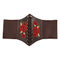 Miniatyrbild 1 av 6: Broderad Svart Dam Bälte Blomma Midjekorsett Vacker Stretch Elastisk Midjeband Bred Korsett PU Läder Midja Smal brown embroidery 69-95cm