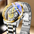 Miniatyrbild 5 av 6: Armbandsur Double Hollow Automatisk Machine Rostfritt Stål Watch Icke-mekanisk Quartz Movement Tourbillon Watch for Herr silver