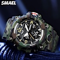 Miniatyrbild 2 av 6: SMAEL Dual Time Watch för män Mode Vattentät Quart Digital Armbandsur Väckarklocka LED Bakgrundsbelysning Kalenderklockor 8008 Camo Gray-Box