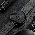 Miniatyrbild 5 av 6: Märke Herrklockor Herr Enkelt Ultratunt mesh i rostfritt stål Bälte Quartz Clock Man Business Läder Armbandsur reloj hombre Mesh Black Red
