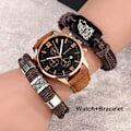 Miniatyrbild 1 av 6: Mode Casual Quartz Watch för män Brunt läder Wolf Flätad watch Armband Gfit Set för män Pojkvän Regalos Para Hombre Watch-Bracelet 06