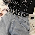 Miniatyrbild 2 av 6: Kvinnor Bälte PU Läder Pin Spänne Punk Wind Jeans Ny stil mode Kvinna Svart Fri storlek Grommet Bälten för byxor 152 404-white Free Size