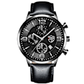 Miniatyrbild 1 av 6: Lyx Herr Klockor i rostfritt stål Mode Herr Affär Läder Watch Man Kalender Datum Lysande klocka relogio masculino Leather Black Silver